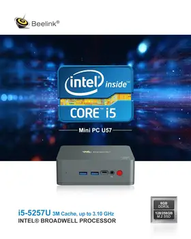 Beelink U57 Mini PC Intel Broadwell i5-5257U Win10 8G 128GB/256GB/512GB/1TB USB3.0 HDMI BT4.0 Tip-C Dual WIFI 2.4 G+5.8 G 12V 3A