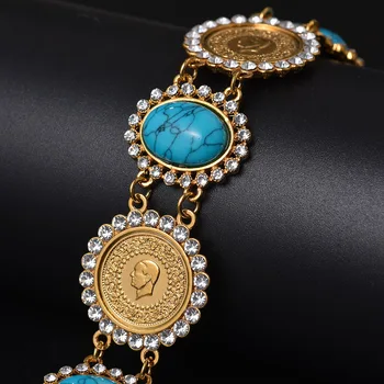 21+5 cm Kristalno Allah Kovanec Zapestnica za Ženske, Moške, Zlata Barva Turčija, Muslimani Islam Bangle Arabski Turki Nakit Bližnjem Vzhodu Afriške