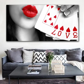 GOODECOR Sodobni Rdeče Ustnice Ženske Platno Slikarstvo Poker LJUBEZEN Steno Tiskanje Plakata v slikah, za Dnevna Soba Dekoracijo Brez Okvirja