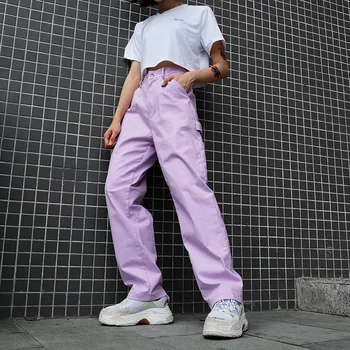 2020 korejska različica izvirnega moda za ženske obleko vijolične pumparice strani pocket visoko pasu tovora hlače ženske hlače za ženske