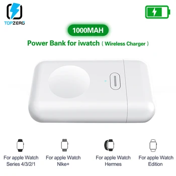 1000mAh Brezžični Polnilnik Powerbank Za Apple ura 1 2 3 4 mini power bank Za iWatch 1 2 3 4 Zunanje Baterije Primeru, USB