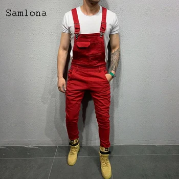 Barva za Moške Seksi Kavbojke Priložnostne Denim Kombinezon Strappy Pantalon Rdeča Črna Pocket Kavbojke Svinčnik Hlače Mens Oblačila 2020
