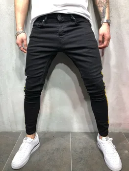2018 nove Ulične Mode za Moške Jeans Letnik črne Barve, Suh moški Uničeno Ripped Kavbojke Zdrobljen Homme Hip Hop traper hlače