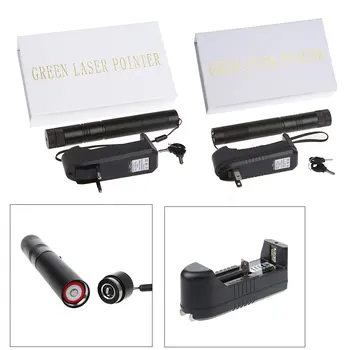 Zeleni Laser Pero Nastavljiv Fokus Gorenja Žarek + 18650 Baterijo, Polnilnik 5mw 303