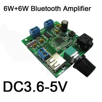 6W+6W brezžična tehnologija Bluetooth POWER Ojačevalnik, Brezžični Audio Odbor Razred D, USB AMP Modul za prilagajanje Glasnosti 3,7 v dc-5v