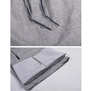 Poletje mens vrvico kravato hlače modni priložnostne hlače moški sivo bombaža in platna, moške hlače, velikost S M L XL XXL XXXL XXXXL