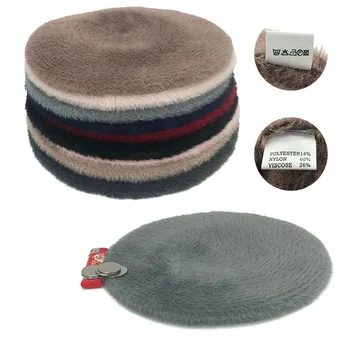Mink baretka ženska moda in ženske pletene baretka jeseni in pozimi žensk brimless klobuk plišastih toplo kapo mehko baretka