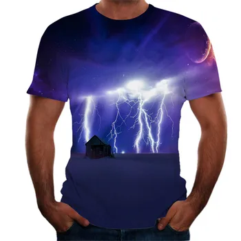 Poletne moške 3D tisk T-shirt strele pokrajino tisk t-shirt moški T-shirt Poletje Black T-Shirt krog vratu plaži T-shirt