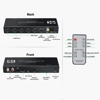 2020 Najboljše 4K@60Hz HDMI 2.0 Stikalo Remote, 4x2 HDMI Preklopnik Avdio Napo Z ARC & IR Stikalo HDMI 2.0 Za PS4 Apple TV HDTV