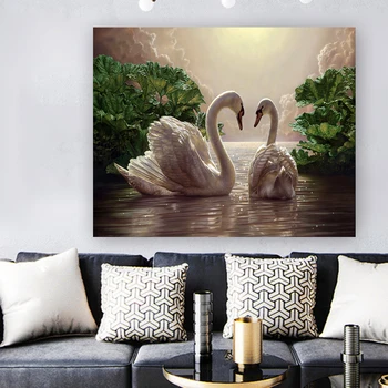 Okvir Swan Živali DIY Barvanje S Številko Sodobne Handpainted Oljna slika, Akril Barva Za Številke Za Dom Dekor 40x50
