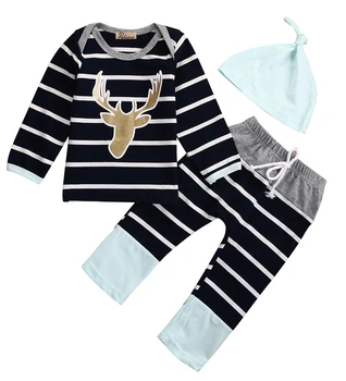 Citgeett kompleti Oblačil baby fantje oblačila, casual 3pcs (Klobuk + T-majica, hlače) Črtasto prosti čas baby fantje oblačila