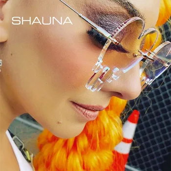 SHAUNA Moda Rimless Srce sončna Očala Edinstveno Solza Odtenki UV400