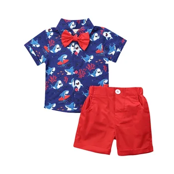 2Pcs Poletne Obleke Za Malčke Baby Otroci Fant, Gospod Risanka Shark Print Majica Vrhovi+ Čiste Hlače otroška Oblačila, ki