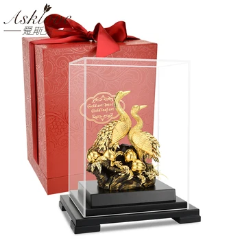 Kitajski Srečen okras Zlato Listov Rdeče-kronan žerjav Kipi, Skulpture Pošlji Starejših Blagoslov dolgoživost darilo Zlato Folijo Obrti Maskota