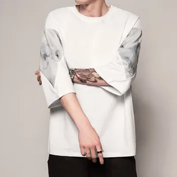 2020 Japonski Hip Hop Vrhovi Tees Tričetrt Rokav Obleke Modis Moških Kpop Plašč Harajuku T Shirt Poletje Tanke Modni Moški