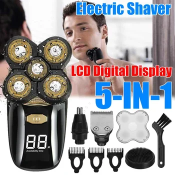 5 v 1, 4D Električni Brivnik za Moške, Plešasto Glavo Brivnik Akumulatorski Komplet za Striženje Nos Hair Trimmer IPX6 Nepremočljiva USB za Polnjenje