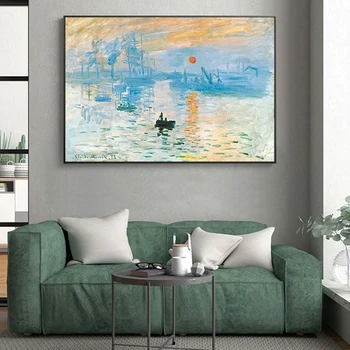 Monet Sunrise vtis Pokrajine Oljna slika, Platno, Tisk Wall Art Cuadro Skandinavskih Plakat, Dnevna Soba Stenski Dekor Slike