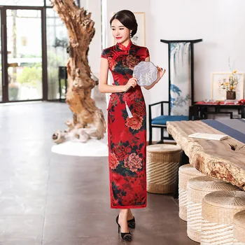 Bela S-XXXL Ženska Dolgo Cheongsam Letnik Kitajski stil Oblačenja 2019 Moda Rajon Qipao Slim Stranke Obleke Gumb Vestido