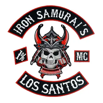 ŽELEZO samuraja LOS SANTOS VELIKE lobanje Bojevnik Vezene Šivanje Oznaka punk biker Obliži Oblačila Nalepke za Oblačila