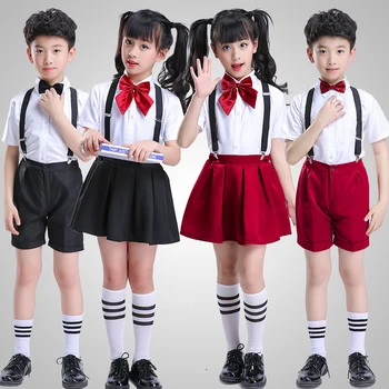 Otrok, šolarjev zbor kostumi, plesna predstava, oblačila fantje in dekleta bib hlače šoli enotne uniforme