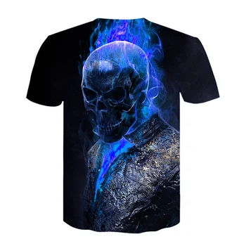 2019 moška T-shirt Moda Novo Poletje moška T-shirt Kratek Rokav Prosti čas 3D Blue Lobanja, Tiskanje Moške Rock T-shirt Popolno Tiskanje