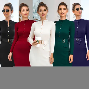 Oblačila OWLPRINCESS 2020 Priljubljenih Žensk Jesen in Zimo, Dolgo Sleeved Enotni-Zapenjanje Jersey Obleka