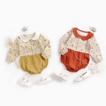 Newborn Baby Dekle z Dolgimi Rokavi Obleka, Cvetlični Bodysuit Jumpsuit Enega Kosa Obleko 0-3Y Baby Girl Jesen Oblačila
