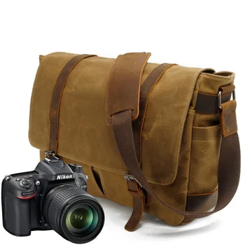 M019 Prenosni Letnik Platno DSLR Fotoaparat Torba Diagonalno Ramenski Messenger Bag za Canon za Nikon za Sony za Olympus