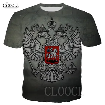 Ruski Državni Grb Logotip T-shirt Unisex Majica Kratek Rokav ruske Značko Orel 3D Tiskanja Plus Velikost Majica Siva Tshirt Vrh