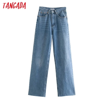 Tangada 2020 moda za ženske visok pas črne dolge jeans hlače, hlače žepi gumbi ženskega jeansa hlače 4M63