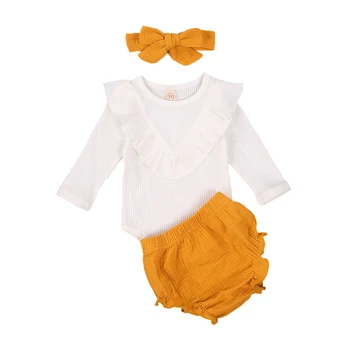 0-18 M Newborn Baby Dekleta Obleke Postavlja Trdne Dolg Rokav Ogrlicom Vrh Elastične Hlače Glavo 3pcs Obleke