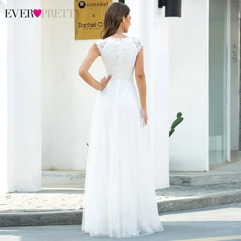 Bele Čipke Poročne Obleke Vedno Precej EP00657CR A-Line Ruched Proti-Vrat Skp Rokavi Elegantno Formalno Nevesta Halje Vestido De Noiva
