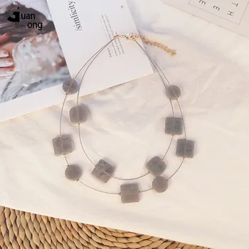 Guanlong Klasična Moda Akril Ogrlice za Ženske S Pisanimi Smolo Geometrijske Obeski Metal Dolge Verige Ogrlice Nakit
