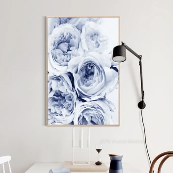 Nordijska Elegantno Modre Vrtnice Natisni Plakat Cvet Blizu Stene Umetniških Fotografij, Platno za Slikarstvo Dnevna Soba, Salon Dekoracijo