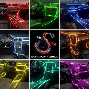 Avto RGB Okolja Trak Svetlobe v Notranje nadzorni Plošči svjetlovodni Dekorativni Daljinski upravljalnik Vzdušje Dekorativne Svetilke