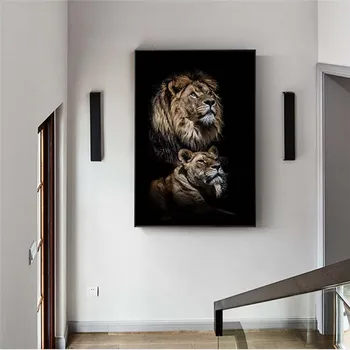 Afriški Divji Lions na Temno Platna Slike na Steni Umetnosti Plakatov in Fotografij Lev Družino Dekorativne Slike Doma Dekor