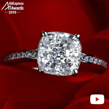 11*11 mm Kvadratni Blazine S925 Fine Nakit sterling srebrni prstan Lab-ustvarili diamond Karat 4Cs poroko predlog sanje