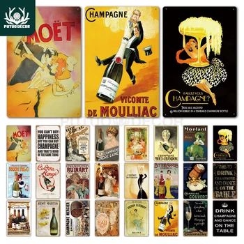 Šampanjec Kovinski Plakat Plaketo Kovinski Letnik Kovinski Znak Tin Prijavite Stenski Dekor za Človeka Jama Bar Pub Klub Železa Slikarstvo
