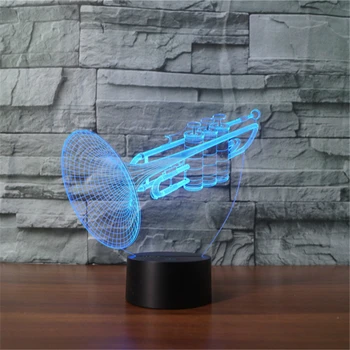 Nov Prihod Glasbila Trobenta 3D Flash Noč Svetlobe USB Touch lučka 3D Iluzije Lučka Pisane Božič Luči V Spalnici