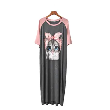 Prevelik ženske Modal Nightdress ženskih poletnih pižamo obleko pomlad in jesen princess risanke mačka plus maščobe dvorišče ohlapne obleke
