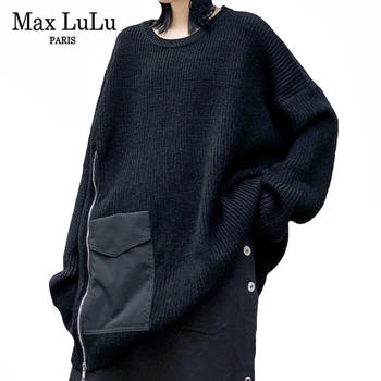 Max LuLu Nove Evropske Oblikovalec Zimske Ženske Prevelike Obleke Ženska Casual Punk Black Puloverji Letnik Toplo Pleteni Puloverji