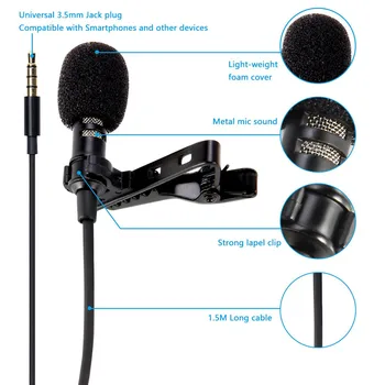 Prenosni Clip-on River Lavalier Mikrofon 3.5 mm Jack Hands-free Mini Žično Kondenzator Mikrofon Za Iphone SamsungXiaomi Prenosnik