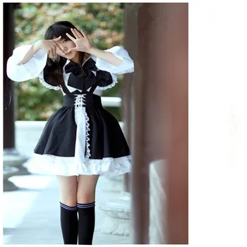 Ženske Devica Obleko Anime Dolgo Obleko Črni in Beli Predpasnik Lolita Obleko Obleke Cosplay Kostum anime cosplay za moške