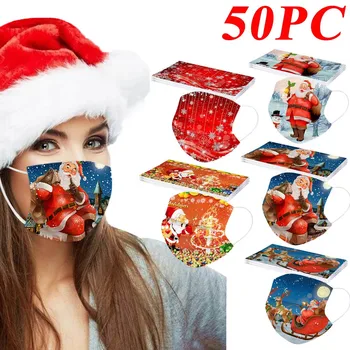40# 50PC Vesel Božič Stranka Masko za Odrasle Maske za Enkratno uporabo Visoko Kakovostnih maske za obraz 3Ply držalo za uho Dustproof Večkratno uporabo Usta Pokrov