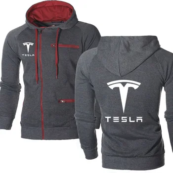Moški Suknjič Tesla Car Logotip Tiskanja Priložnostne HipHop Harajuku Dolg Rokav Flisa toplo Hooded zgornji del Trenirke Moški zadrgo s Kapuco