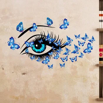 Modra lepoto oči in metulji Stenske Nalepke, Dnevna soba, spalnica okraski ozadje Zidana Izmenljive PVC nalepke umetnosti decals