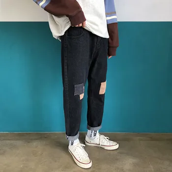 Poletje Naravnost Jeans, Moda za Moške Oprati Priložnostne Retro Obliž Kavbojke Moški Ulične Divje Svoboden Hip Hop Traper Hlače Moški
