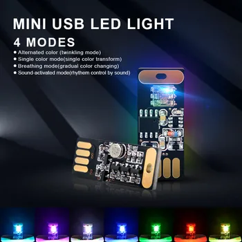 2pcs/veliko RGB Mini USB Avtomobilski LED osvetlitev Okolja Vzdušje Luči, Dekorativne Svetilke Zasilne Razsvetljave, Univerzalno PC Prenosni Plug