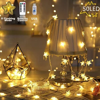 6m Star LED Niz Luči USB Powered Daljinski upravljalnik za Počitnice Novo Leto Božični Okraski Doma Pravljice