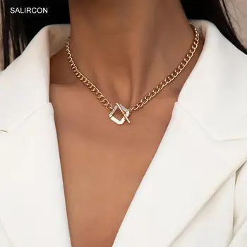 Salircon Kpop Geometrijske Preprost Verige Ogrlica Gothic Minimalističen Verige na Vratu Choker Ogrlica za Ženske, Nakit Darilo 2020 Trend